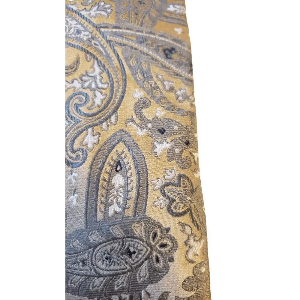 Pronto Uomo Couture‎ Mens luxury paisley silk neck tie Gold Tan x-Long Designer